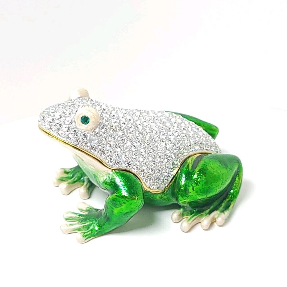 RUCINNI Large Frog JEWELED TRINKET BOX with Swarovski Crystals 4" Italy READ